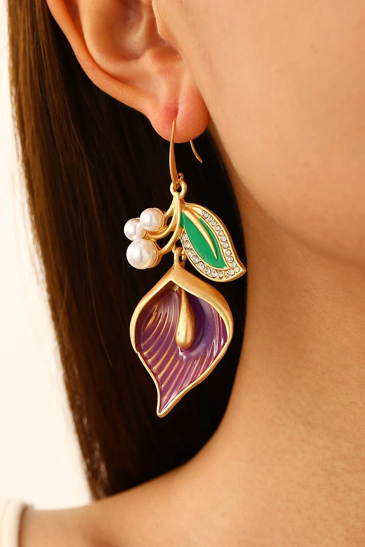 Simulated Pearls Rhinestone Decor Floral Dangle Earrings