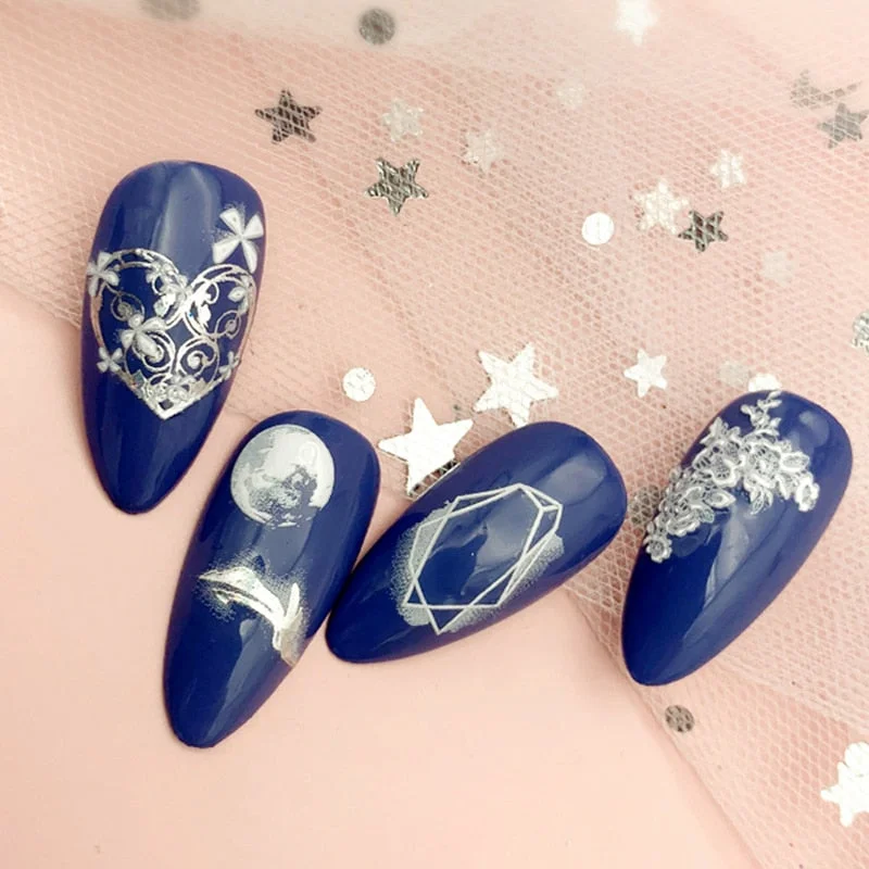 Nail Stickers Embossed 5D Elegant Abstract Art Designs Back Glue Nail Decals Tips For Beauty Salons-Nail Inspo