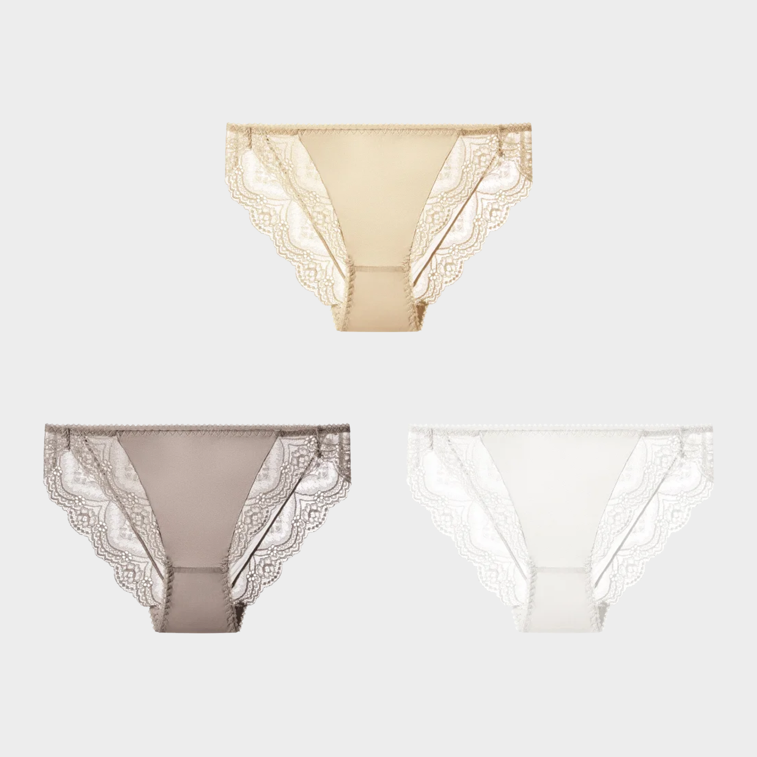 100 Silk with Lace Mid Waisted Briefs for Women 3-Pack REAL SILK LIFE