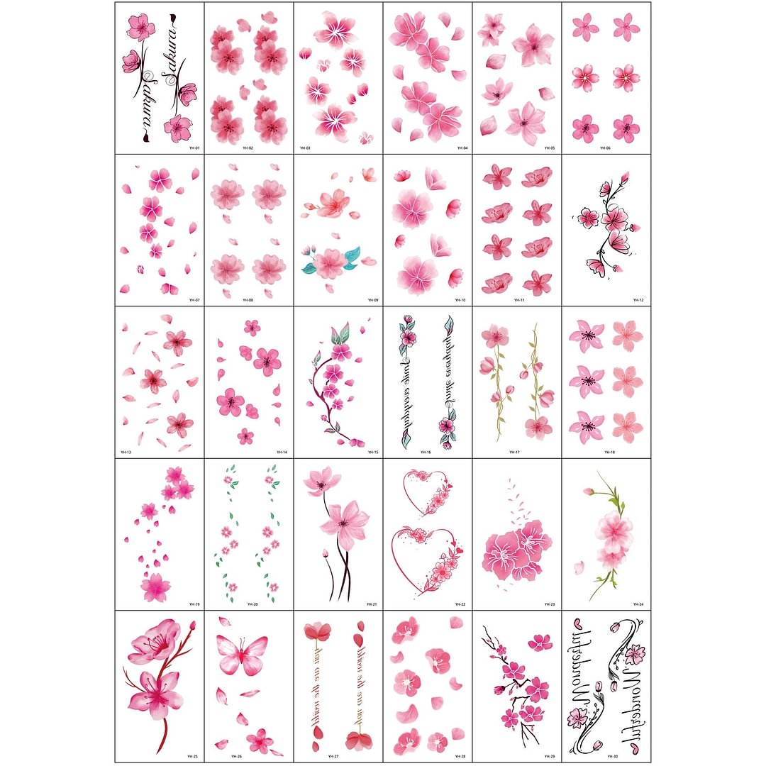 30Pcs Flowers Fake Sakura Tattoo Stickers Chest Taty Waterproof temporary Tatto Brid Cherry Blossom For Women Tattoo Body makeup