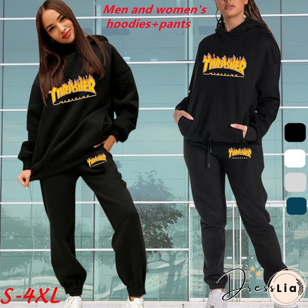 Womens Men Hoodie Set Ladies Trackeduits Fashion Pullover Top Long Jogging Trousers Pcs