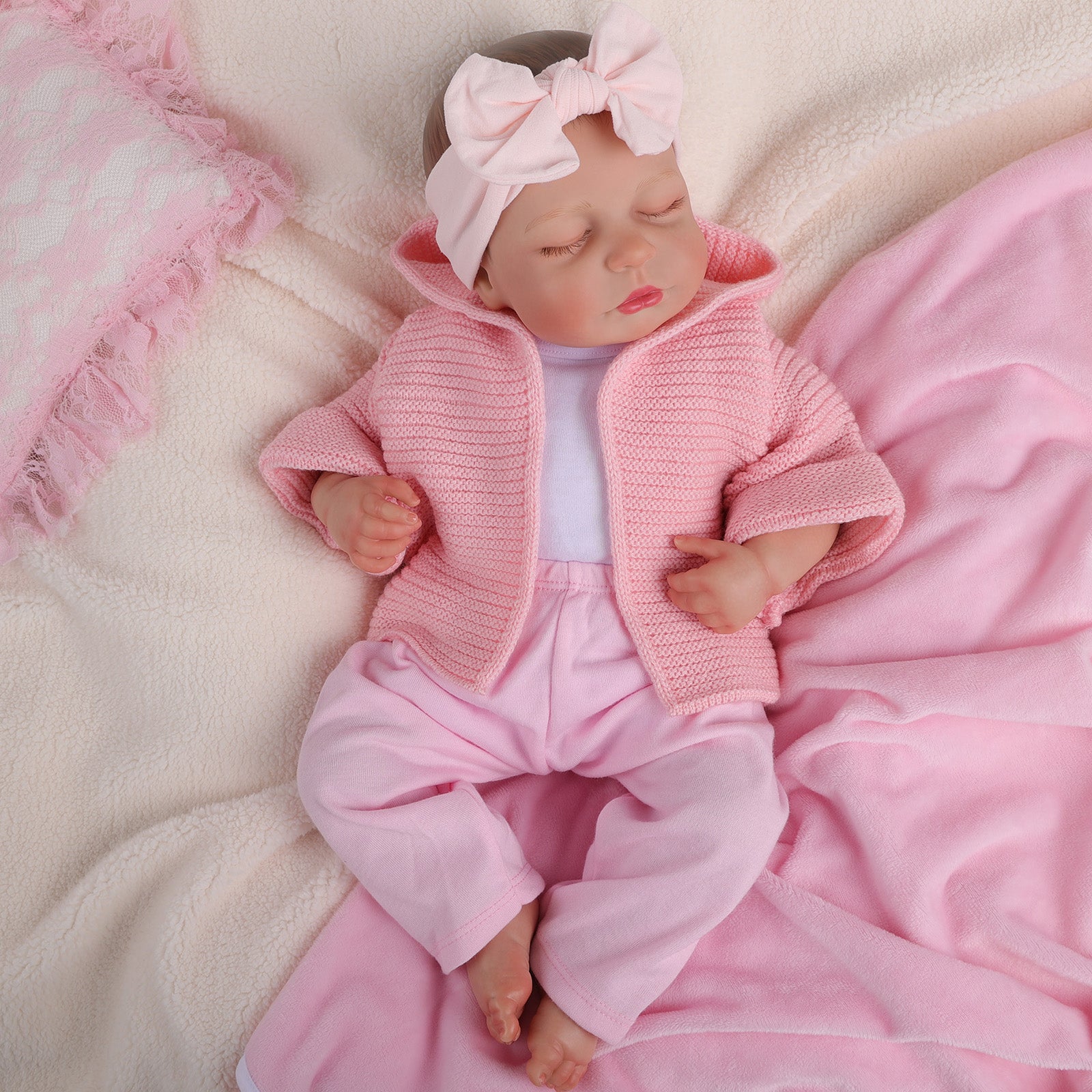Babeside Sleeping Reborn Baby Lucy 20' Little Infant Girl Physical and Mental Accompaniment Upgraded Pink Suit Sleeping Lucy-Cloth Body