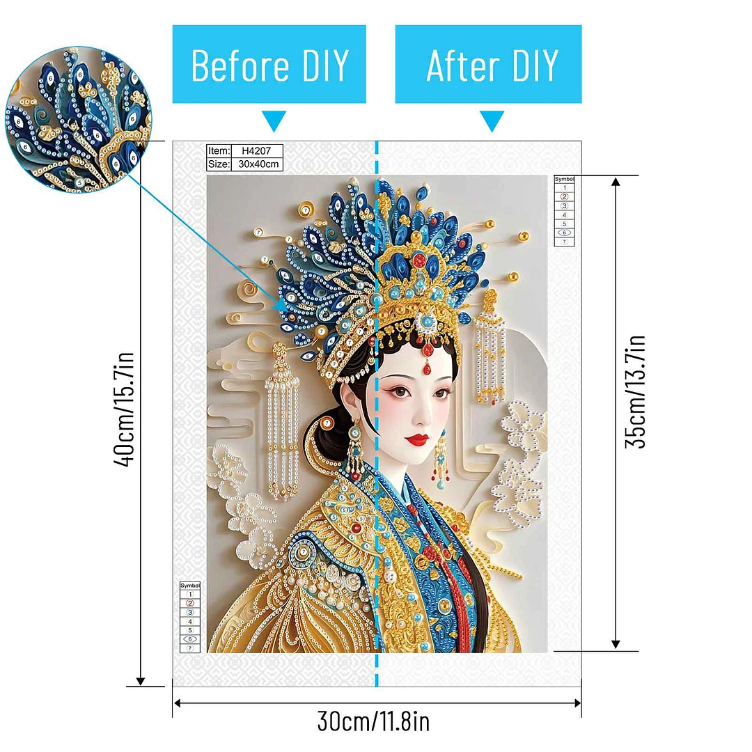 Diamond Painting - Partial Special Shaped Drill - Phoenix Crown Lady(Canvas|30x40cm)