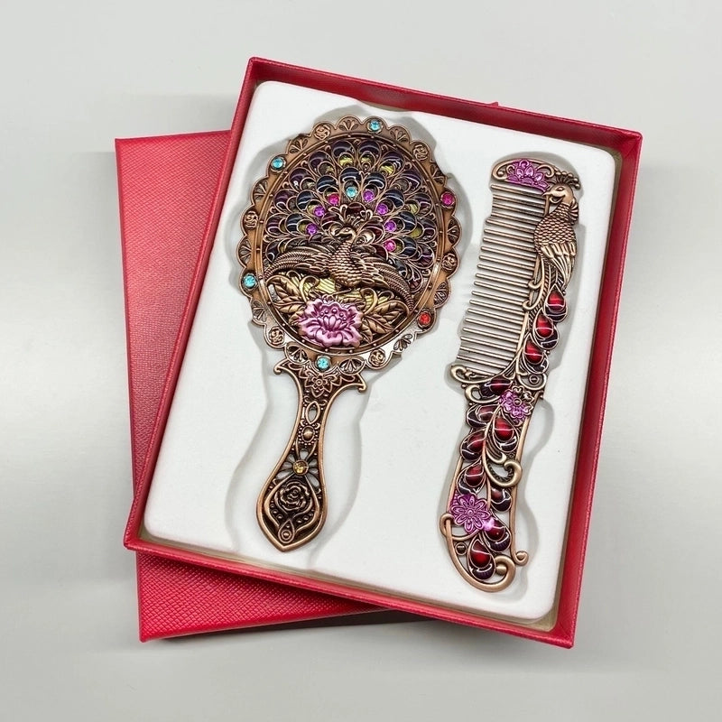 Vintage Style Peacock Butterfly Alloy Comd Mirror 1 Set