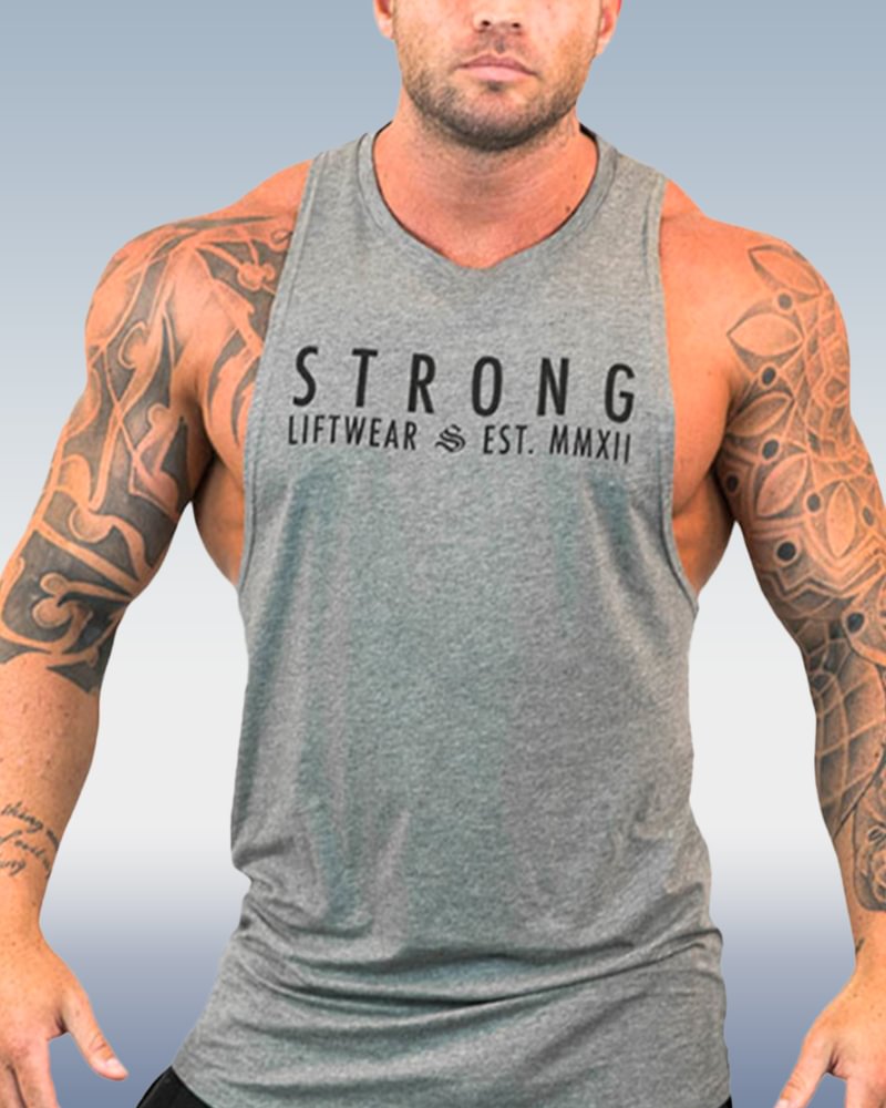 Men's Grey Alphabet Print Sports Tank Top