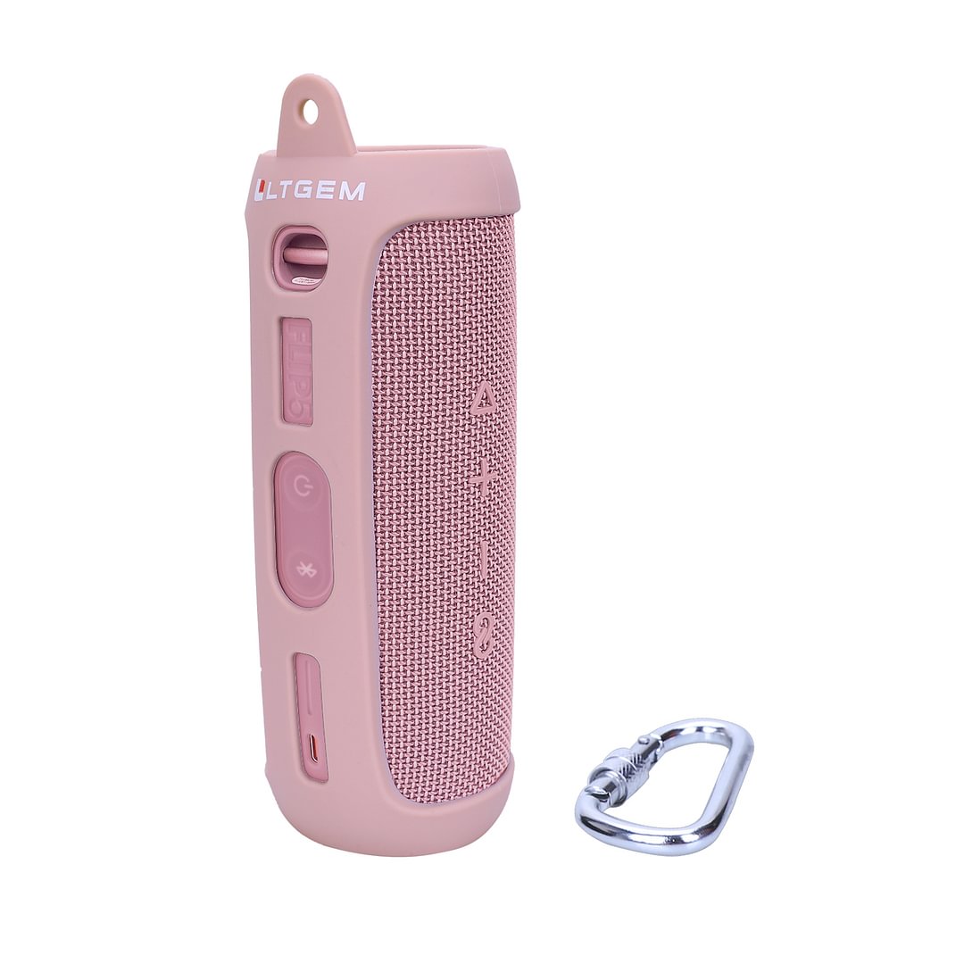 LTGEM Silicone Carrying Travel Case for JBL FLIP 5 Waterproof Portable Bluetooth Speaker with Extra Carabiner - Pink