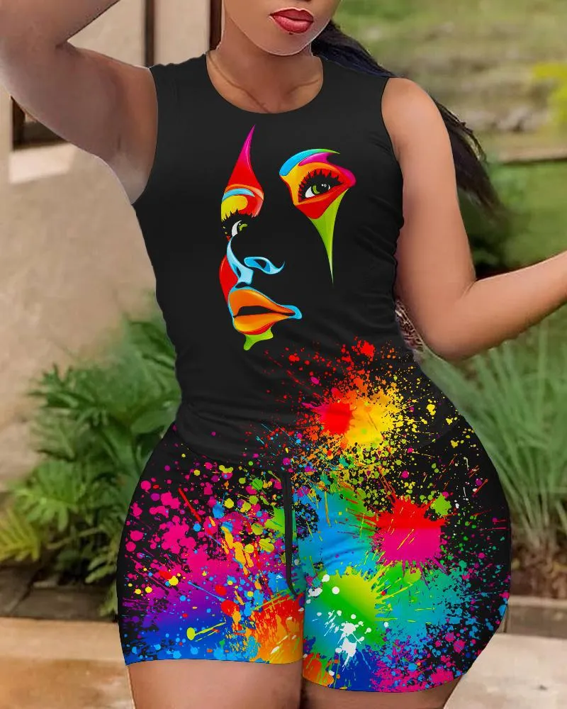 Uveng Uveng Summer New Women's Two-Piece Round-Neck Shorts Vest Suit For Women
