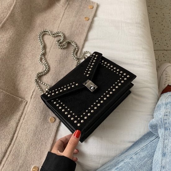 Scrub Leather Brand Designer Shoulder Simple Bags For Women 2022 Chain Rivet Luxury Crossbody Bag Female Fashion Small Handbags