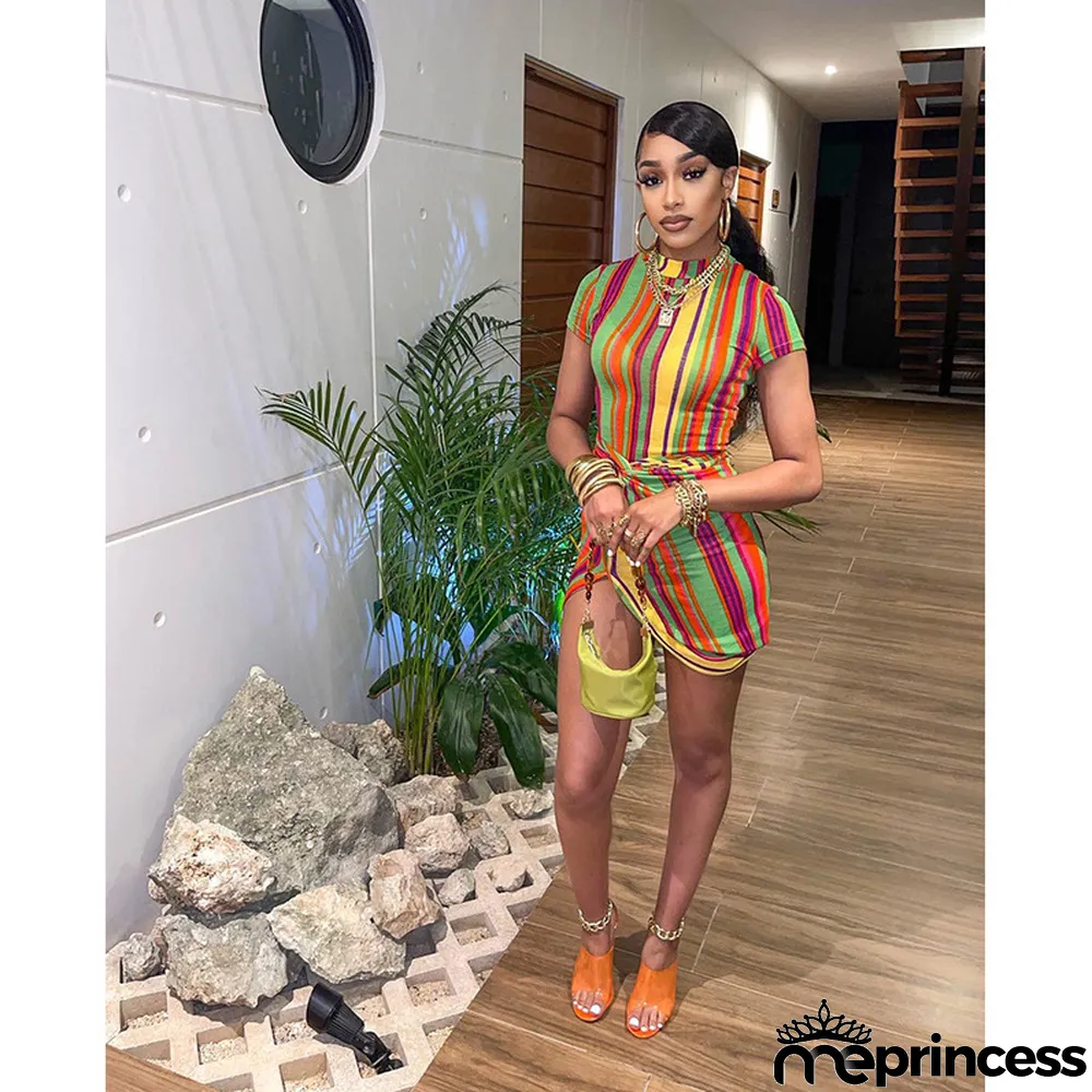 Sexy Striped Short Sleeve Mini Dress