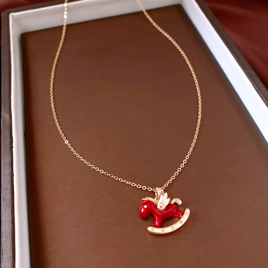 Zircon Year Horse Pendant Necklace Chinese Style Light Luxury Elegant Sweater Chain Simple and Versatile Necklace for Women Niche Style