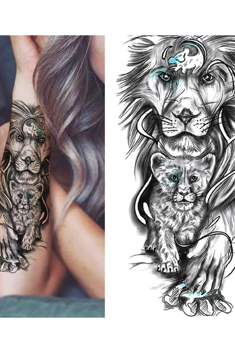  Forest Tattoo Sticker For Men Women Children Tiger Wolf Death Skull Temporary Tattoo Fake Henna Skeleton King Animal Tatoo 921-1