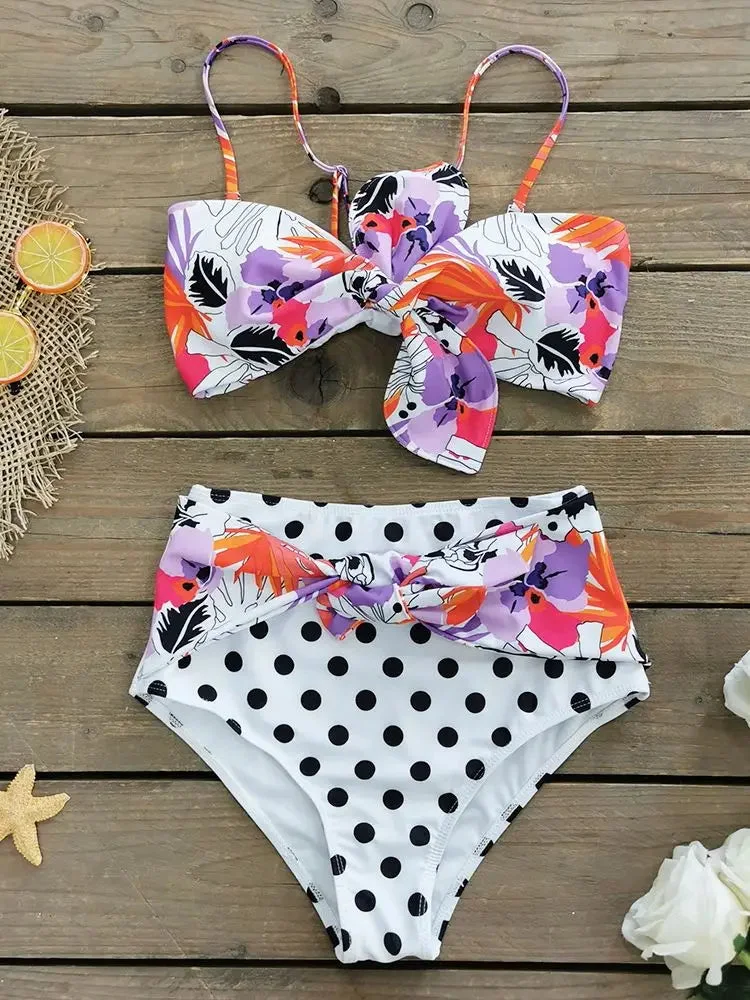 Huiketi Bikini Set Women Swimwear Push Up Swimsuit Top Solid Bottom Print Brazilian Biquini Bathing Suit Swim Wear Beach