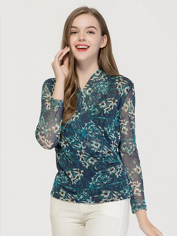 Silk Shirt Women's Printing Thin Top-Real Silk Life