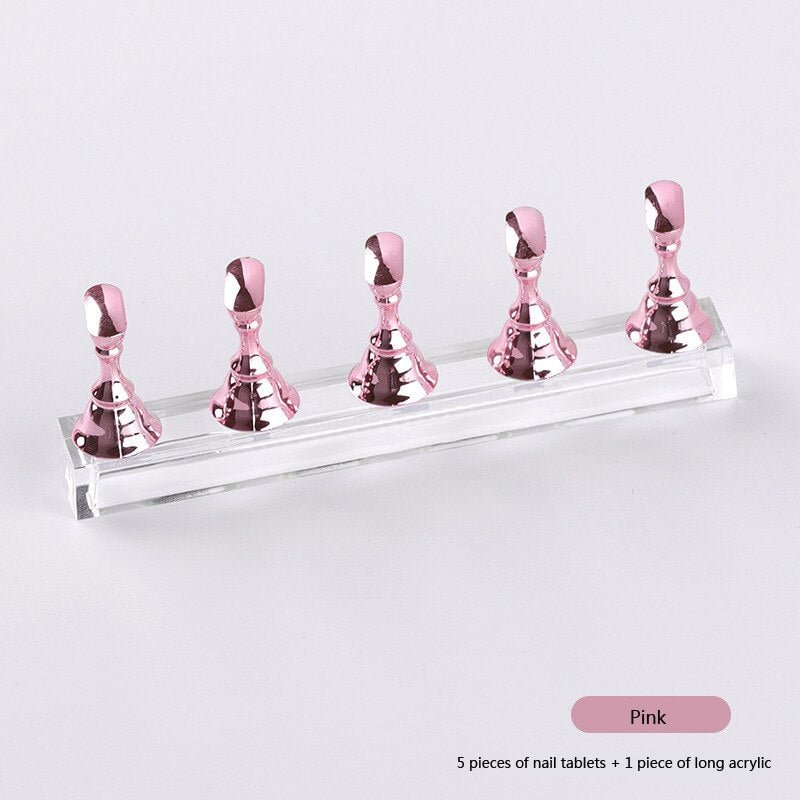 5pcs Chess Board Magnetic Tips Nail Art Practice Display Stand Gold Silver Pink Practice Holder Set Polish Gel Color Chart Tool