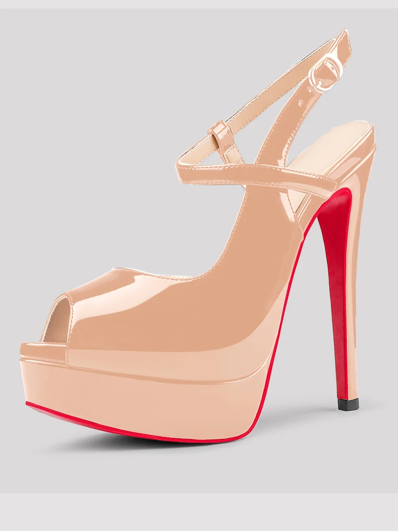 150mm Women's Stiletto High Heels Open Toe Sandals Red Bottom Platform So Jenlove Patent Shoes