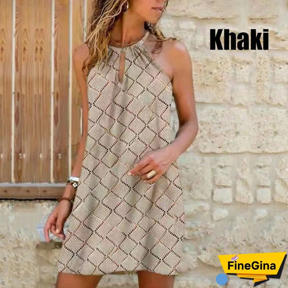 New Summer Women's Fashion Sling Halterneck Print Dress Casual Party Dresses Girls Above Knee sleeveless Dress Plus Size