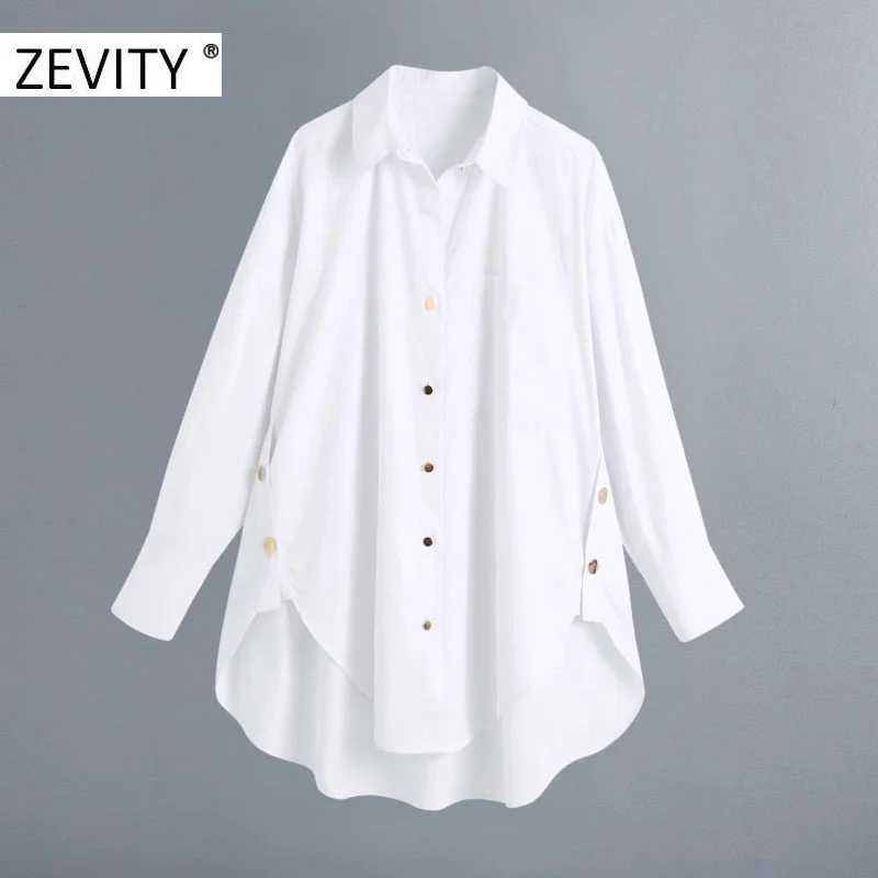 Zevity New Women fashion golden buttons white smock blouse ladies long sleeve business shirt chic femininas blusas tops LS7218