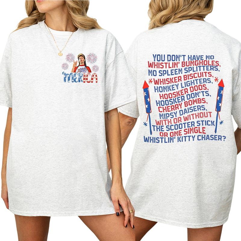 Loveyoufancy Joe Dirt 4th of July Graphic Shirt for Men and Women, Trendy Cotton Apparel, Funny 2-Sided Merica Tee, Full-Color Casual Menswear Top, Perfect Gift