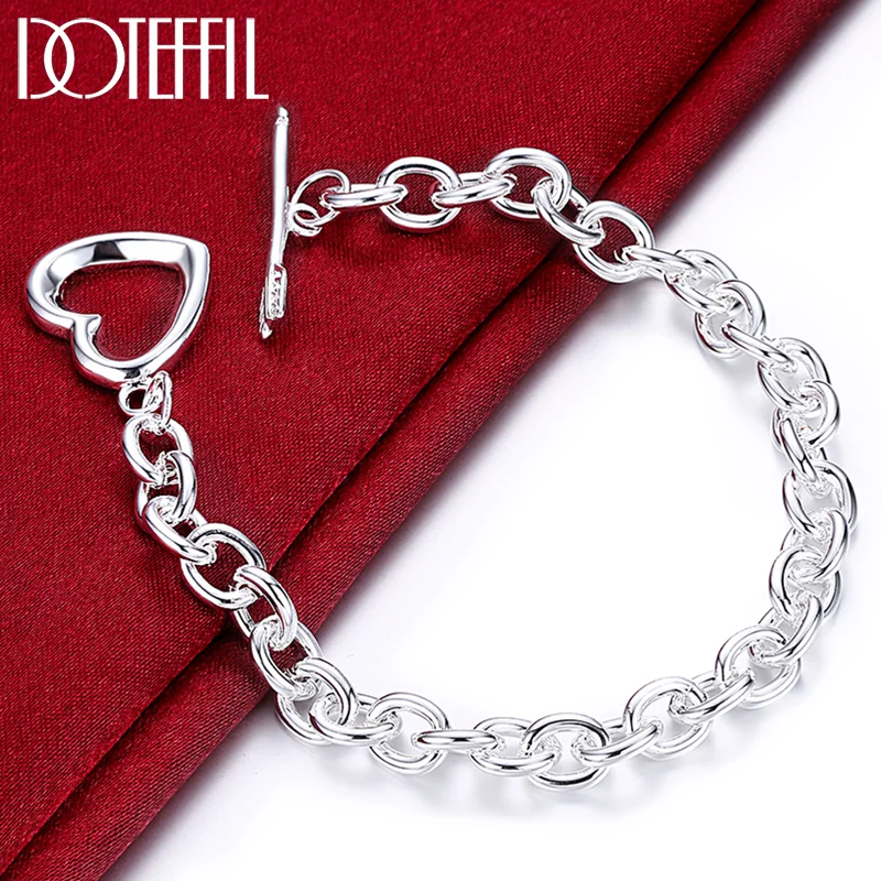 DOTEFFIL 925 Sterling Silver Arrow Heart Bracelet Chain For Women Jewelry