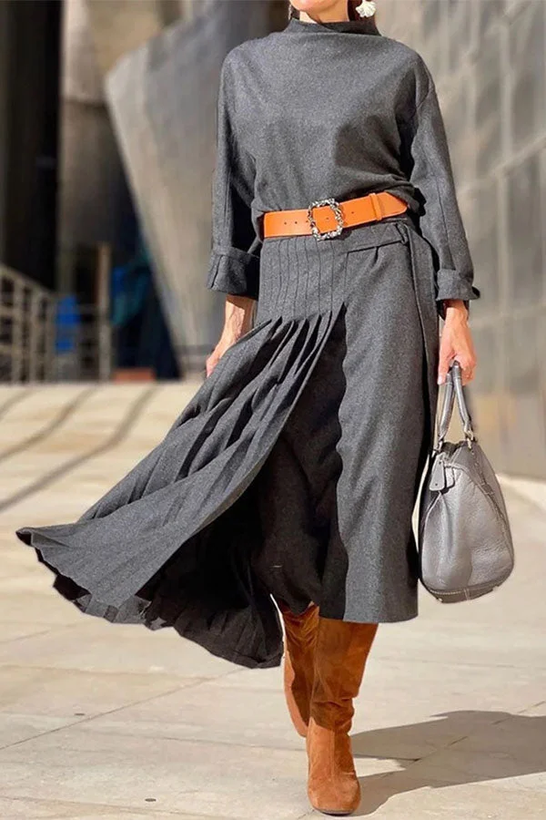 Solid Color Modern Pleated Layered Irregular Dress Suit