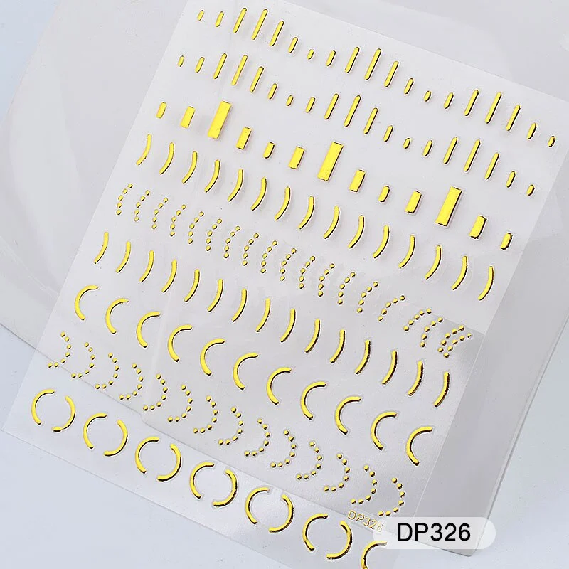 1 Sheet Metallic Nail Art Stickers Mixed Moon/Star/Arrow/Triangle Geometric Patterns 3d Gold Hollow Adhesive Sticker Decorations-Nail Inspo