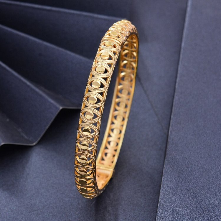 24K Copper Gold color Dubai Bangles For Men/Women Flower Jewelry 6cm wide Wedding bracelet gift