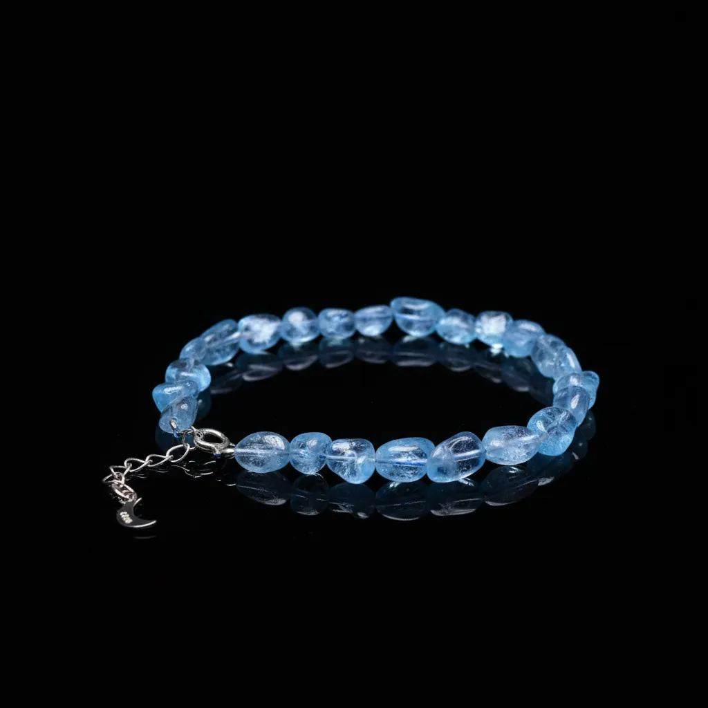 JiStones Serene Waters: Natural Aquamarine & S925 Sterling Silver Bracelet
