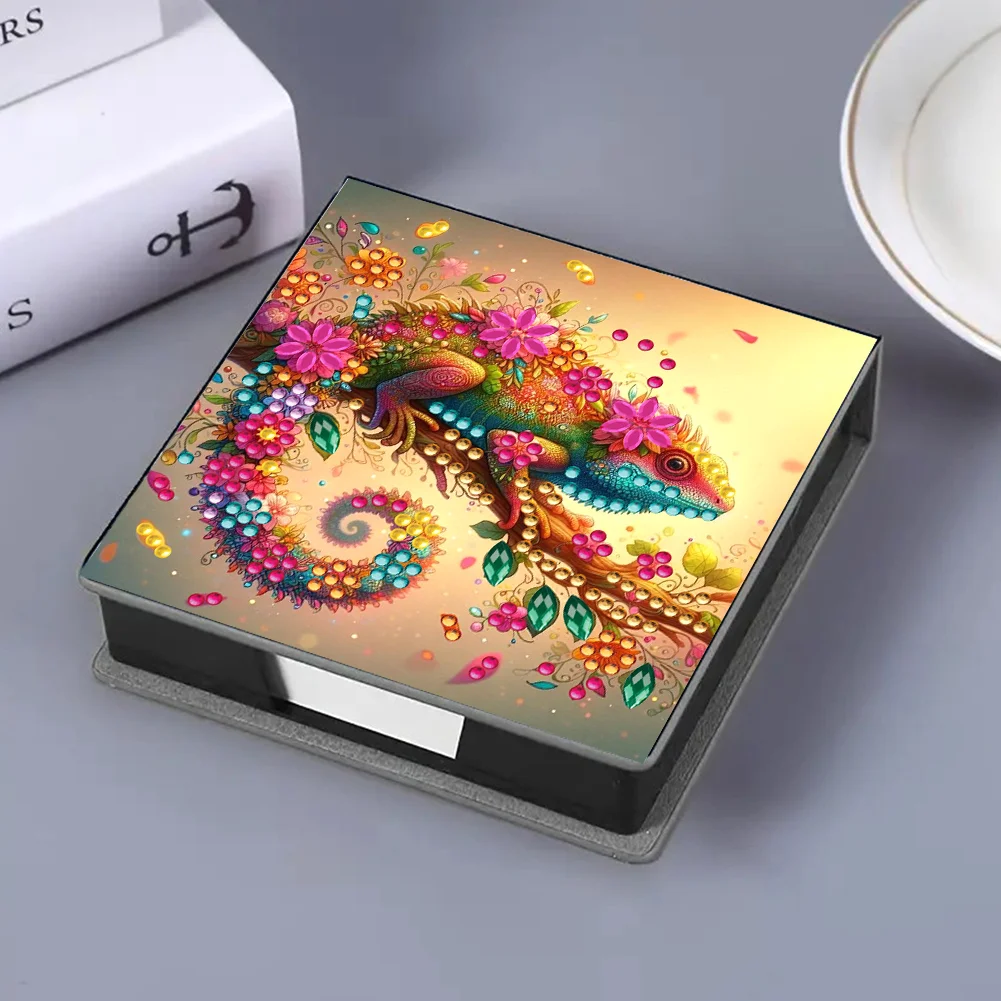 PU Lizard Diamond Painting Notecard Box with Papers for DIY Art Craft