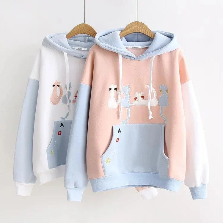 Unique Long Sleeve Cat Printed Hooded Pullover SP15368