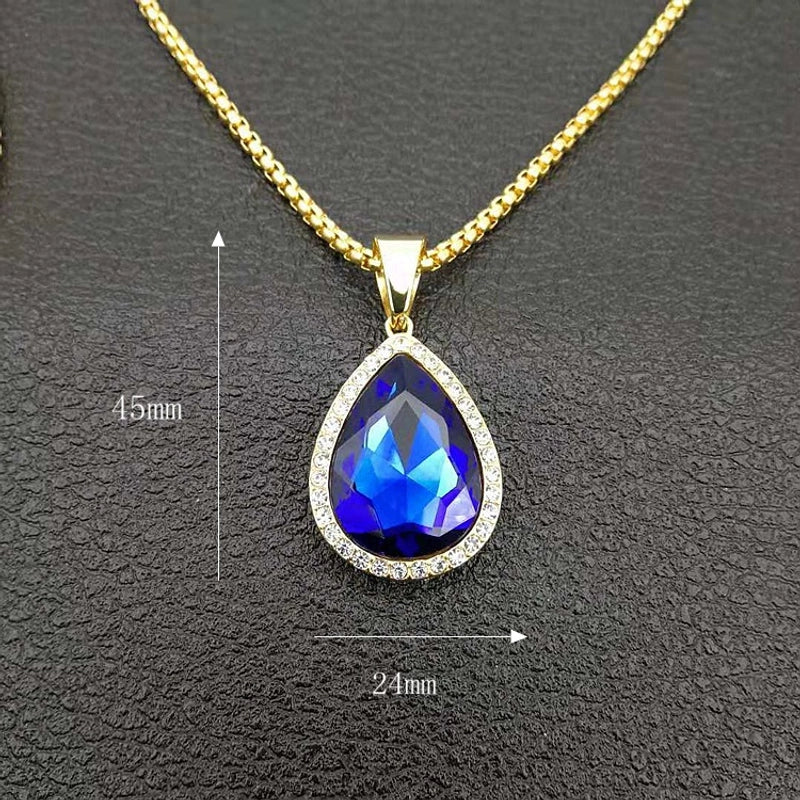 1 Piece 24*45mm Titanium Steel Glass Zircon Water Droplets Pendant