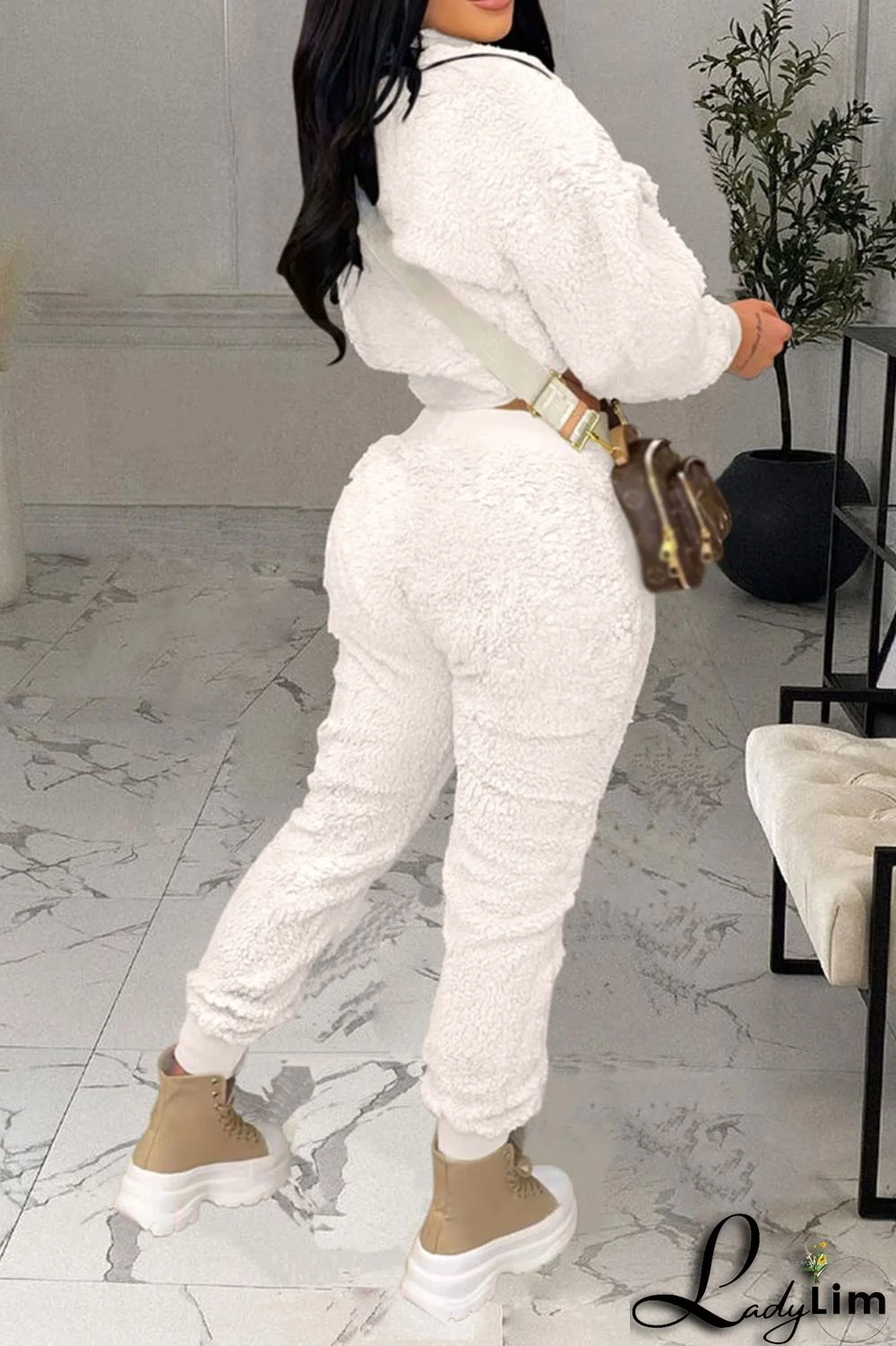 Coffee Casual Solid Split Joint O Neck Long Sleeve Two Pieces