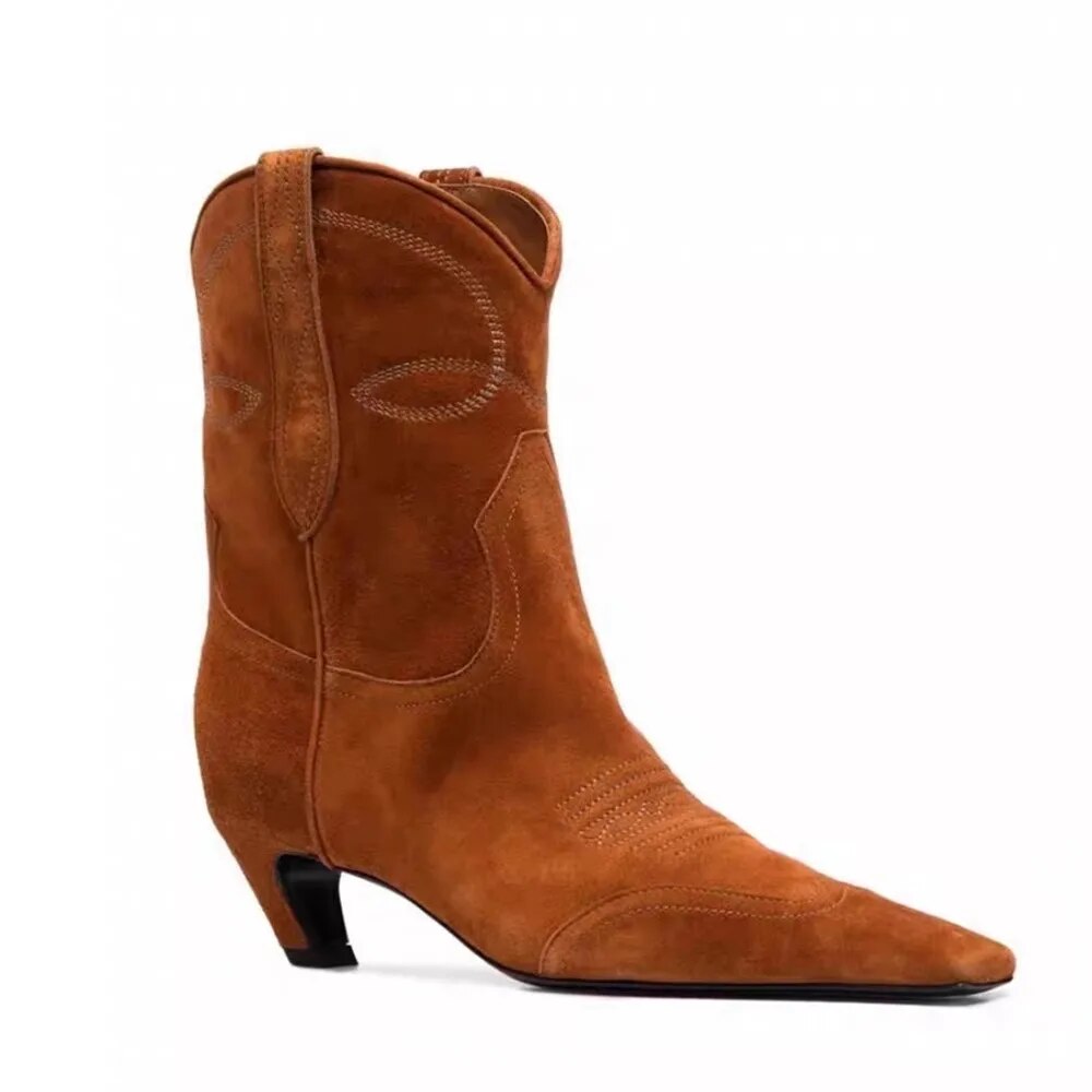 VCSHOES Embroider Cowgirl Cowboy Boots Flock Ankle Boots For Women Casual Shoes Short Booties Woman