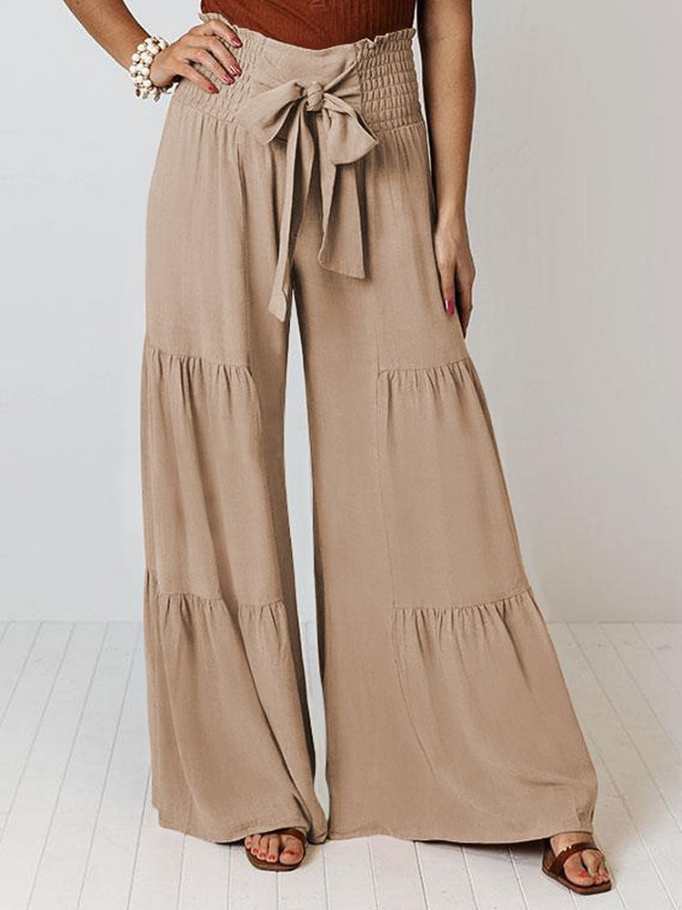 Casual Loose Solid Color Elastic Waist Pants socialshop