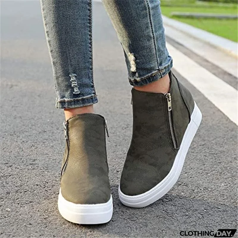 Comfortable Side Zipper Platform Wedge Heel Suede Shoes