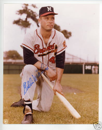 Eddie Mathews Signed Autographed 8 X 10 Photo Poster painting kneeling pose Milwaukee Braves