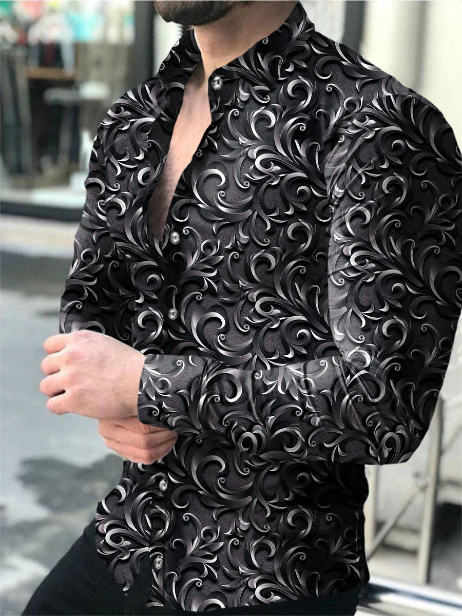 Men's Casual Vintage Floral Print Long Sleeves Shirt