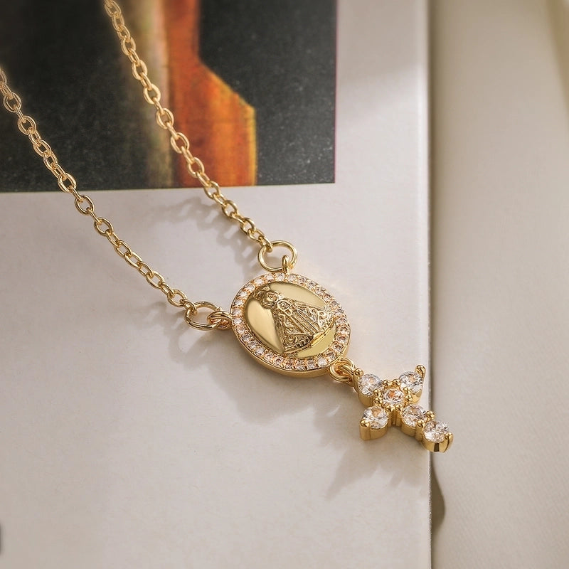 Niche Personality Copper Plating 18K Gold Zircon Cross Pendant Necklace Women’s Fashion Simple Clavicle Chain