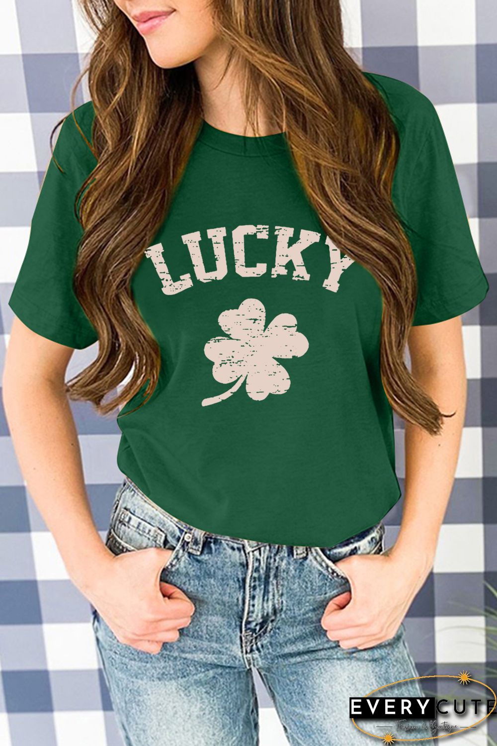 Green St. Patrick's Day LUCKY Clover Print Graphic T-shirt