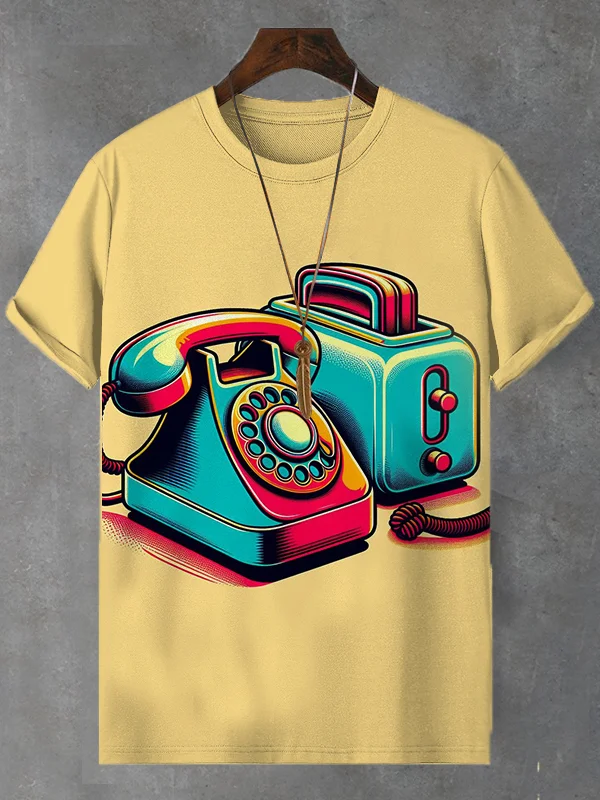 Men's Retro Nostalgia Telephone Print Casual T-Shirt