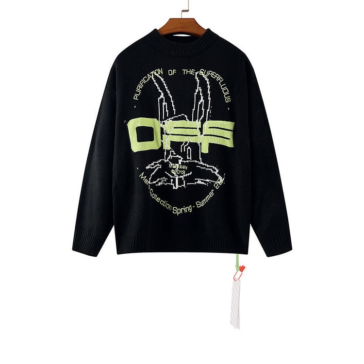 Off White Fleece Sweatshirts Bugs Bunny Letters Embroidered Printed Knitwear for Men and Women