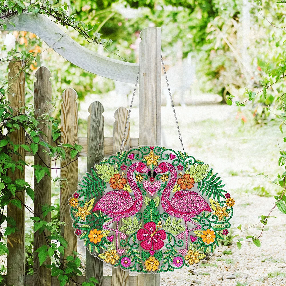 DIY Diamond Painting Hanging Christmas Wreath - Flamingo