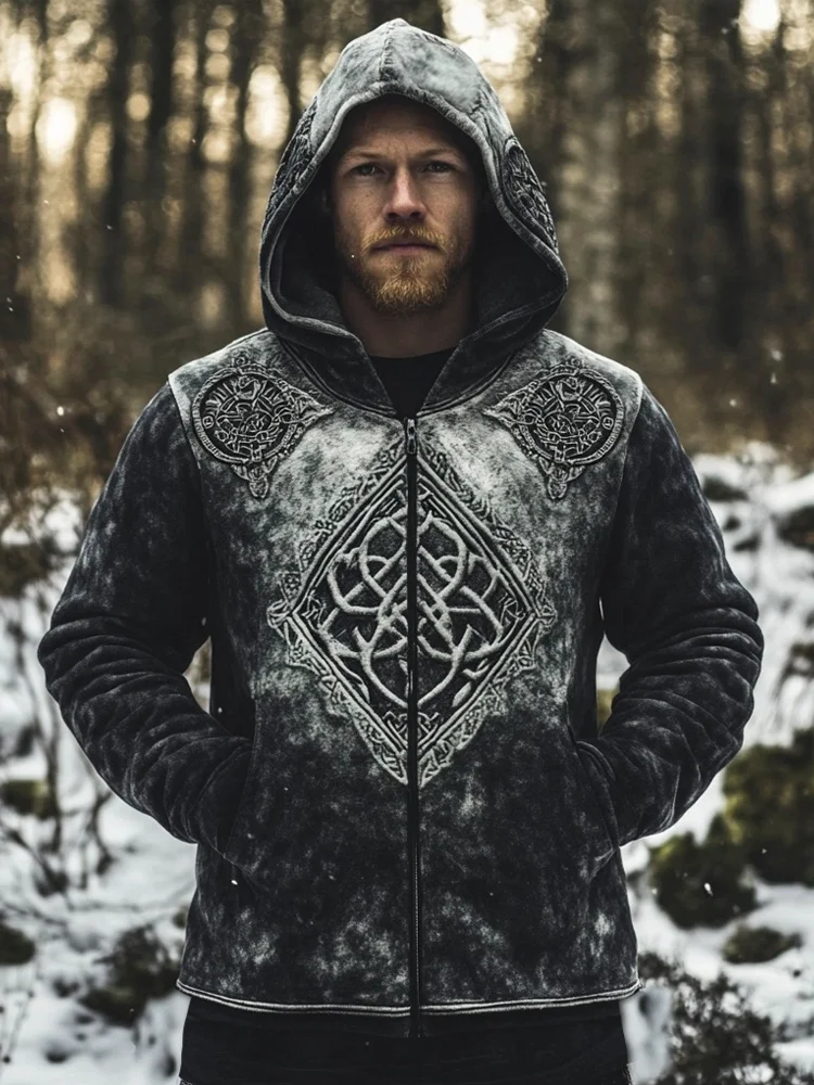 Vintage Viking Men's Hooded Zip Sweatshirt