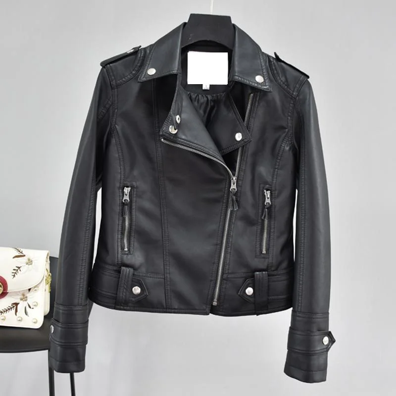 FTLZZ New Spring Autumn Women Short Faux Leather Jacket Slim Fashion Punk Outwear Motorcycle Leather Jackets Casual PU Coat