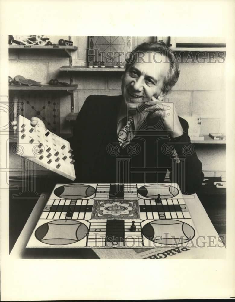 Press Photo Poster painting Dr. Elliott Avedon shows Fox & Geese and Parcheesi games.