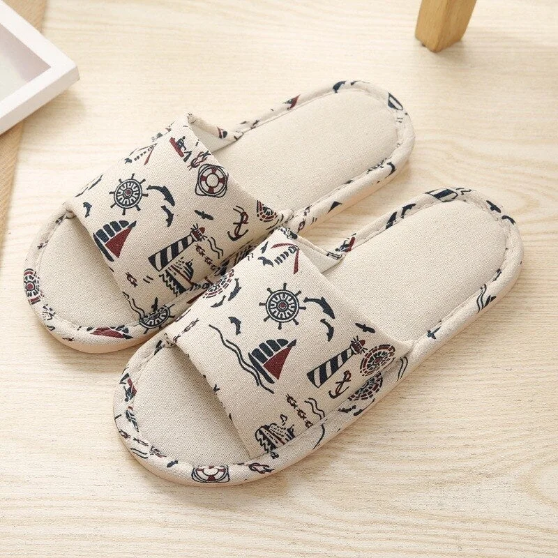 Women Casual Floral Indoor Home Slippers Flower Soft Slippers Spring Autumn Flip Flops Female Linen Slides Slippers home sandals