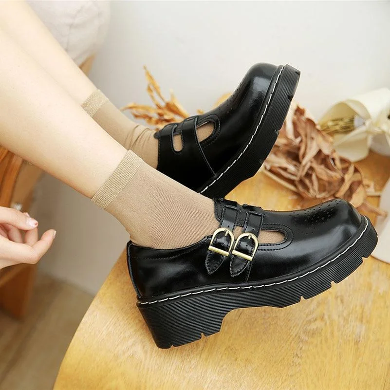 Japanese Literary Retro Lolita Women Pumps Mary Janes Shoes Round Toe Student Girl Platform T-Strap Buckle Bullock Shoes 1119