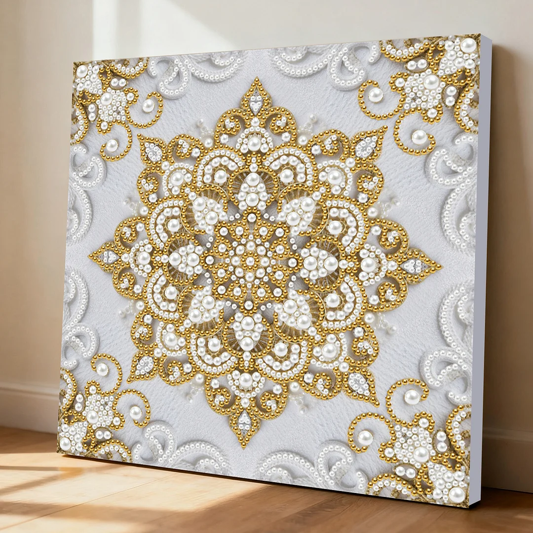 Square Mandala DIY Pearl Diamond Art Kit for Adult Home Decor 25x25cm With Frame