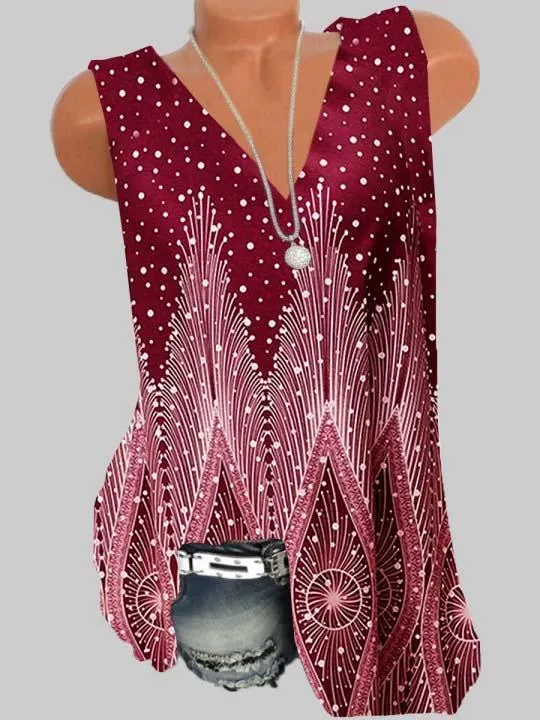 Women Sleeveless V-neck Printed Top Vest