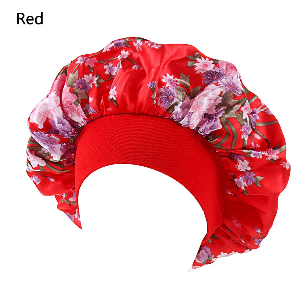 Printing Satin Bonnet For Women Elastic Wide Band Night Sleep Satin Hat Chemo Caps Hair Loss Cover Fashion Head Wrap Hair Care