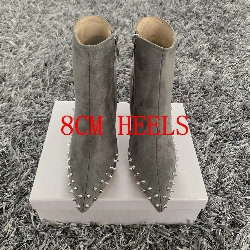2020 Winter Fashion Women Boots Pointed Toe rivet Ankle Boots 10cm/8cmCM Heel High Heels Shoes Woman Autumn Female Socks Boots